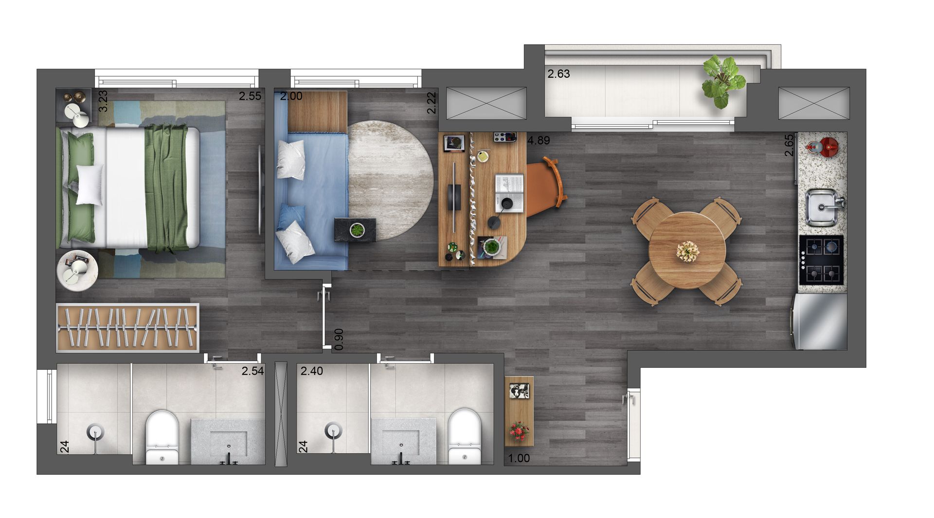 Planta apartamento decorado- 45m²