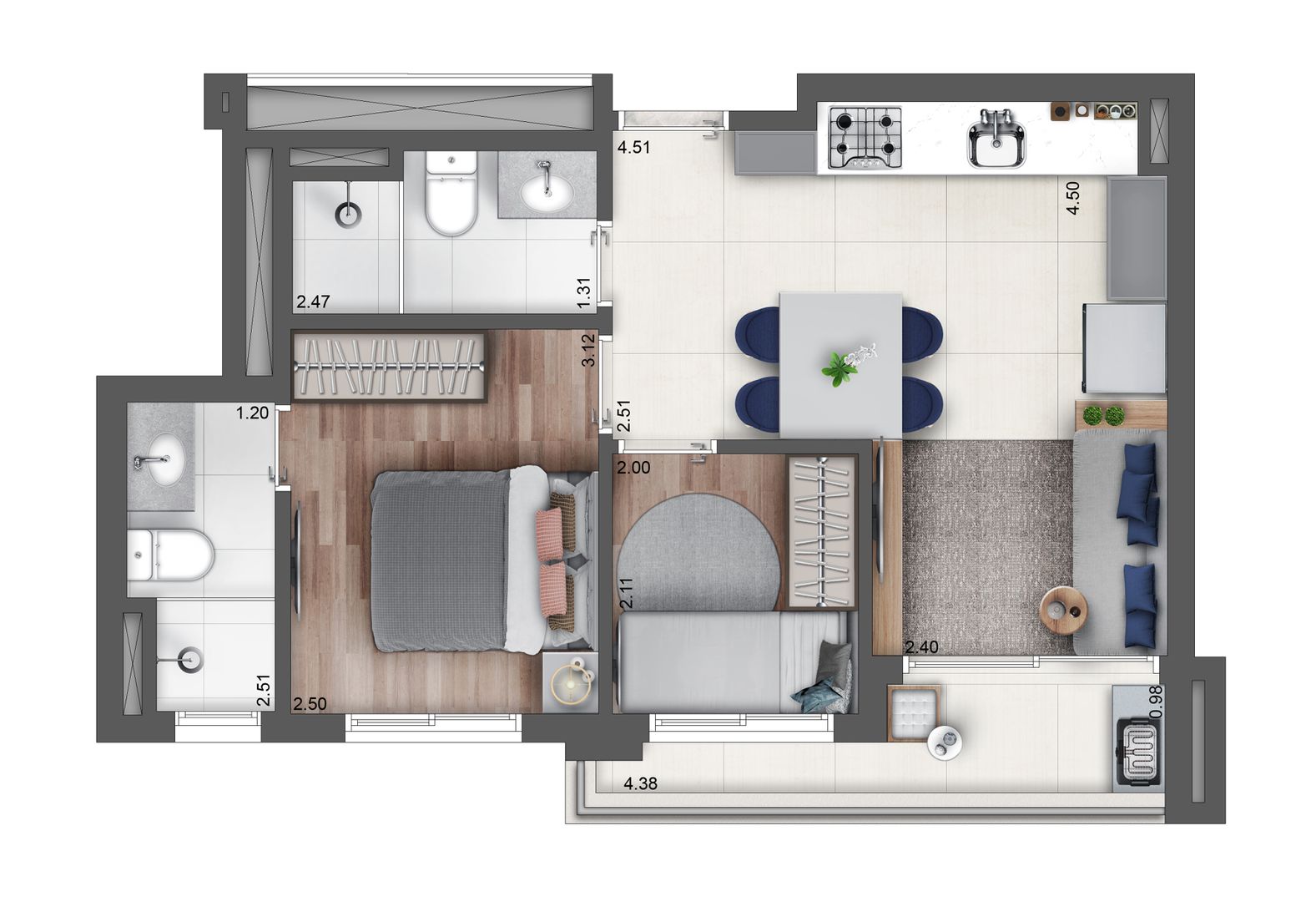 Planta tipo - 46m²